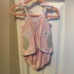 Angel Dear Pink Gingham Daisy Appliqué Romper